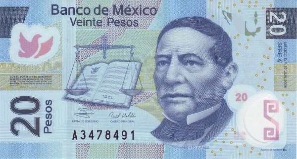 Мексика: 20 песо 2006-2018 г. (аверс)